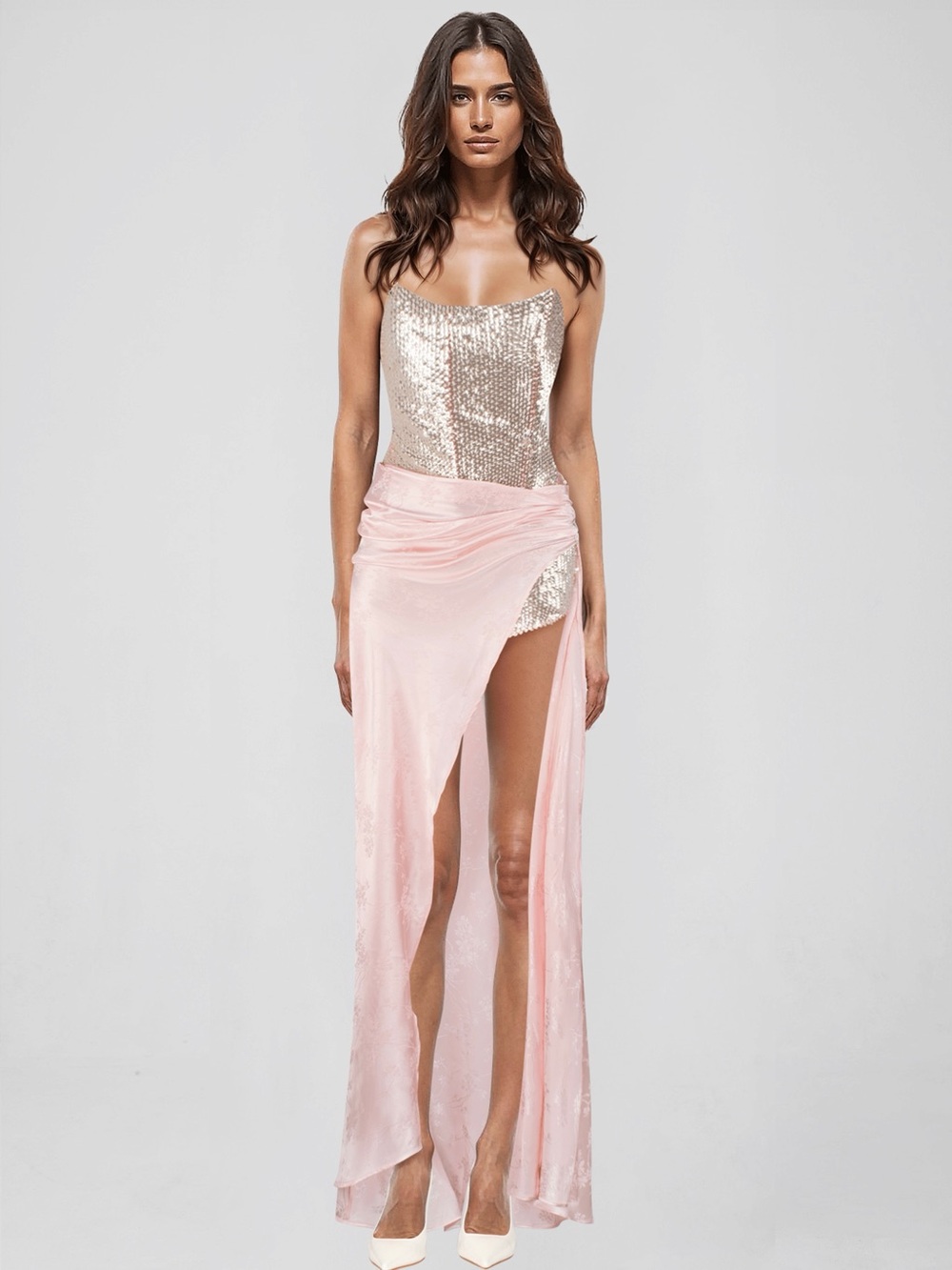 ATOIR Clara Gown in Pink Jacquard Floral Sequin Sz US 4 MSRP $622 NWT